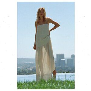 VRG GRL Nora Linen Mixed Media Maxi Dress Natural